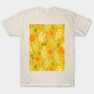 Pretty tiny leaves botanical pattern in mustard yellow T-Shirt